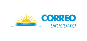 Logo de Correo Uruguayo - sol amarillo agua azul y texto Correo Uruguayo